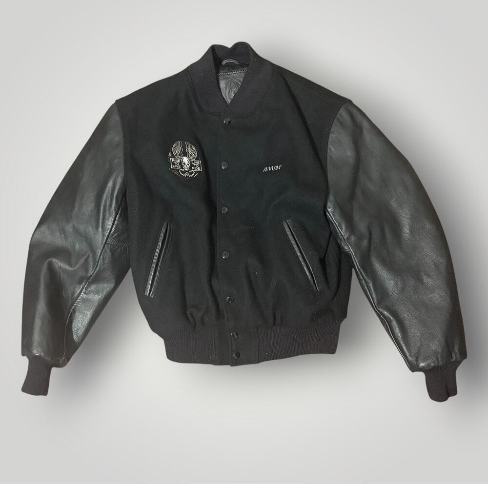 Vintage Golden Bear Sportswear Black Wool Leather Varsity Bomber Jacket Medium
